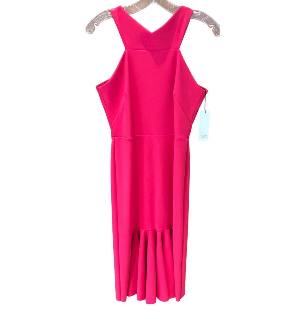 NEW GRETA CONSTANTINE women's arving halter neckline fitted dress in petunia